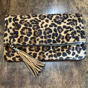 Leopard print clutch bag